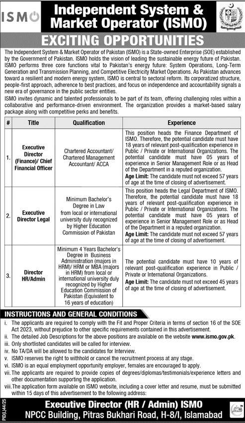 Jobs in Independent System & Market Operator of Pakistan Islamabad